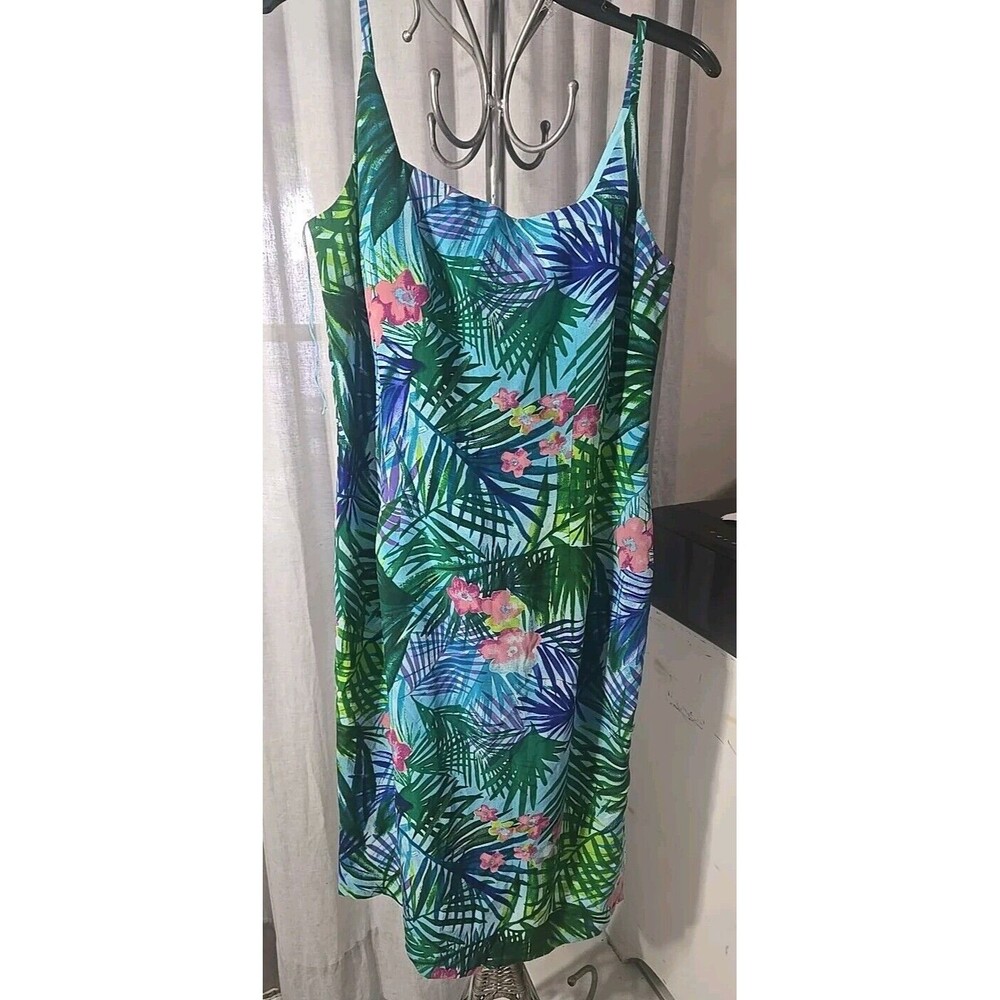 Maggy London Sleeveless Dress, Size 10, Linen Blend Tropical Palm Print